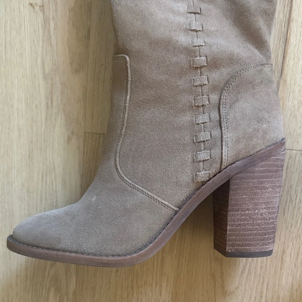 Vince Camuto Taupe Suede Over-the-Knee Block Heel Boots